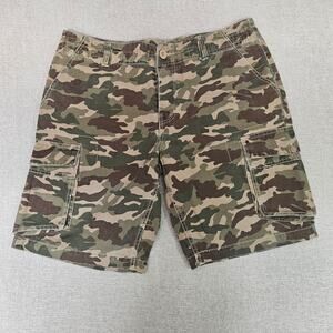 Mens Vintage Y2K Unique Slub Denim Camo Cargo Shorts Size 32 – Excellent